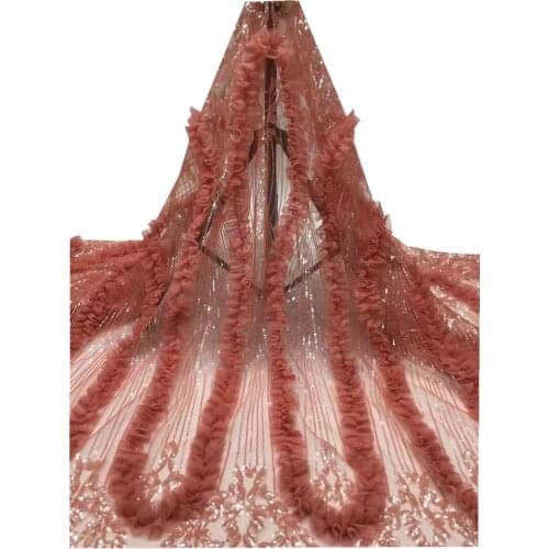 SJ Lace African Lace Fabric 2021 High Quality Lace French 3D Lace Fabric Sequins Nigerian Lace Fabrics For Party Sewing wh3-40