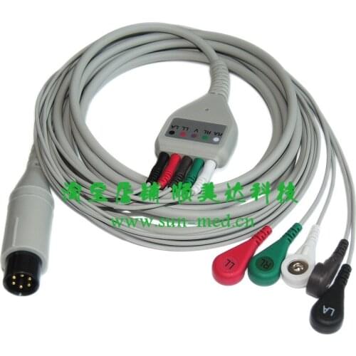 Compatible AAMI ECG Cable for patient monitor 6 pins 5 leads snap Din Style