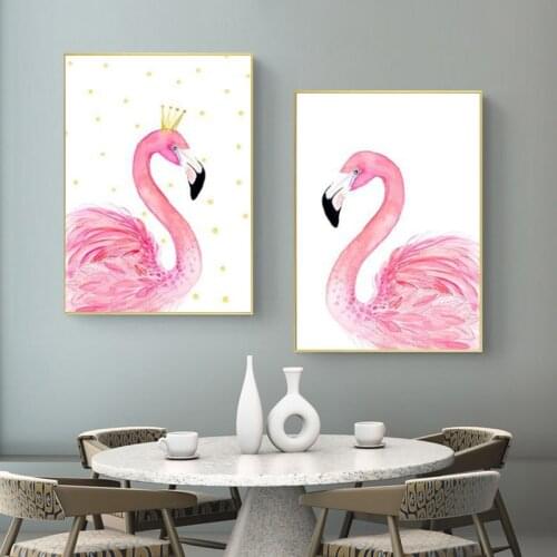 Modern Nordic Style Crown Flamingo Picture Wall Art Canvas Painting Posters And Prints For Childrens Room Decoration No Frame