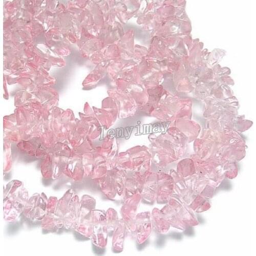 Wholesale 5 Strands Pink Color Gravel Shape Glass Loose Beads For DIY Free Shipping