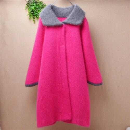 Top quality female real mink cashmere medium long turn-down collar fashion flare sleeve angora rabbit fur cardigan coat jacket