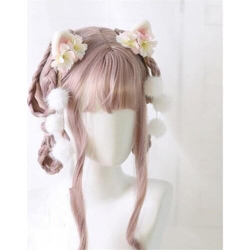Lolita Girl Hair Pin Girl Hair AccessoriesLolita Cat Ear Tassel Flower Pom Pom Trim