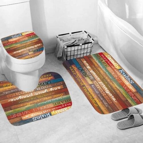 HGHO Shower Curtain Waterproof Fabric Polyester Bathroom Shower Curtain Family Rules Educational Bath Curtains Set with Hooks