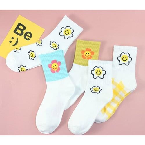 2021 spring and summer fashion womens socks beauty flower golf ladies ins tide Harajuku soft cotton breathable new warmth