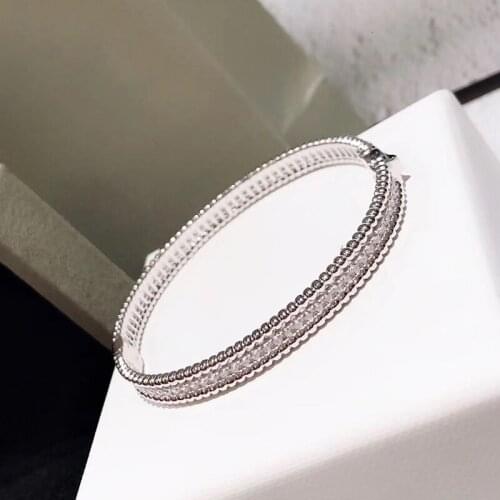 Brand Pure 925 Sterling Silver Jewelry For Women Full Stone Thin Silver Bangle Clover Bangle Wedding Jewelry Around Beads Bangle