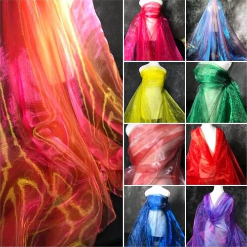 1meter Ancient blue gradient color laser flashing magic color organza designer fabric dress clothing fabric