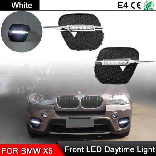 1 Pair For BMW E70 X5 2010-2013 Front Bumper Chrome Shell Clear Lens White LED Daytime Running Lamp DRL Driving Light