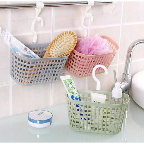 1pc Plastic hanging basket with Rotating hook Kitchen Drain rack shower Wall Storage Basket for Sundries home organizer