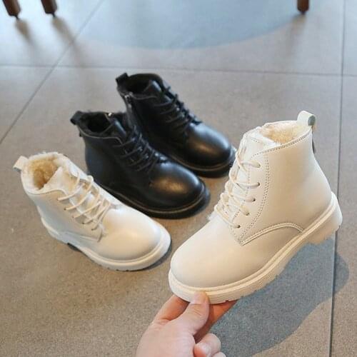 2020 Winter Kids Shoes Girls Boys Plush Warm Snow Boots White Black Lace Up Riding Equestrian Ankle Boot Child