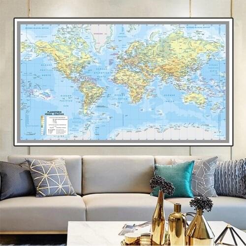 225*150 cm In Spanish The World City Map Non-woven Canvas Painting Large Poster and Prints Home Decoration School Supplies