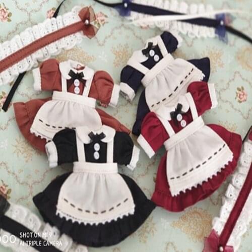 3Pcs/Set Obitsu11 Retro Maid Dress Ob11 Headhair 1/12Doll Clothes (Fit BJD12,Cu-Poche,P9, Molly)