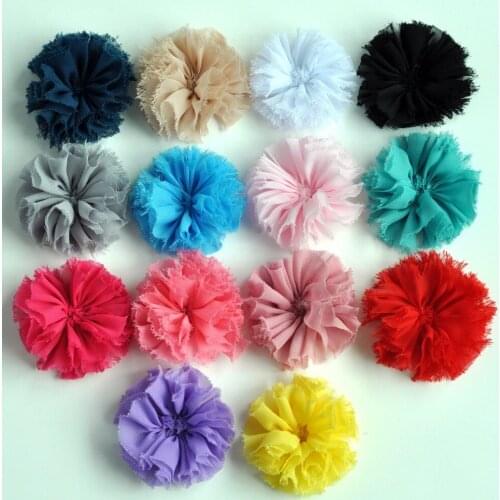 30pcs/lot)3" 14 Colors Classic Chiffon Flower For Children Accessories Ruffed Satin Shabby Flower For Decoration