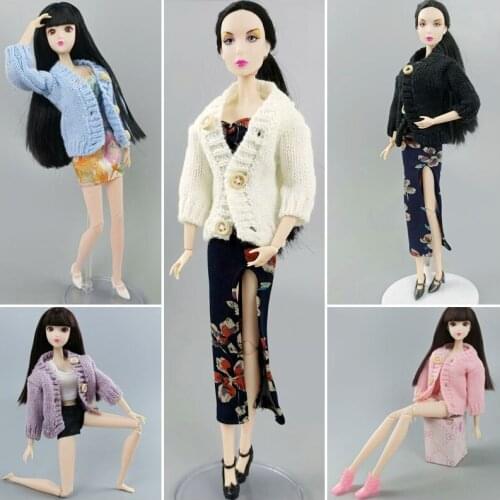 5pcs/lot Knitted Coat Sweater For Barbie Doll Clothes Woven Outfits Winter Warm Sweater Tops 1/6 BJD Dollhouse Accessories Toys