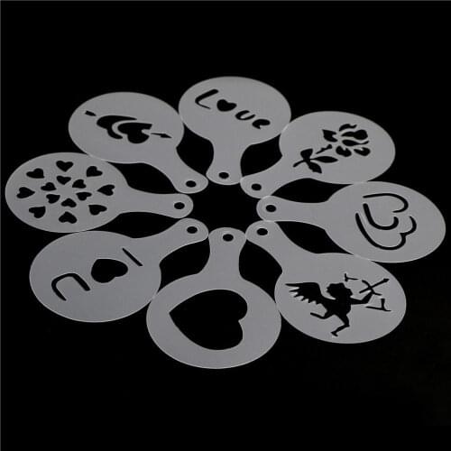8pcs/Set Valentines Day DIY Cake Stencils Airbrush Painting Art Molds Fondant Decorating Tools Coffee Espresso Stencils