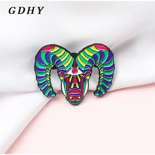 GDHY Rainbow Bull Brooches Colourful Ox Sheep Head Bullfight Color stripe Enamel Pin badge backpack Lapel Brooch Gift for Kids