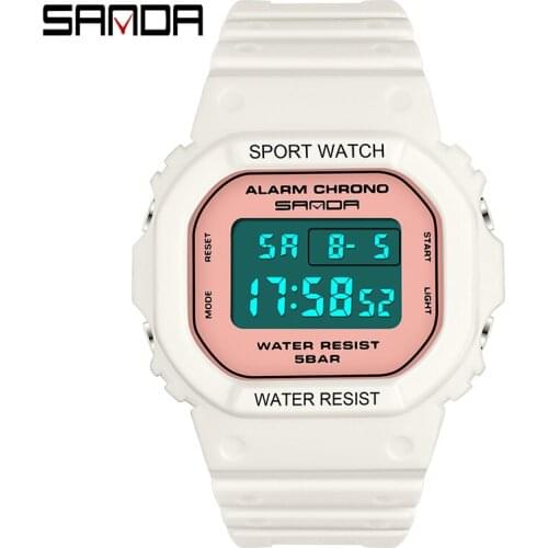 New SANDA 293 White Women Sports Watch Women Matcha Green Waterproof Ladies Jelly Digital Watches reloj mujer relogio feminino
