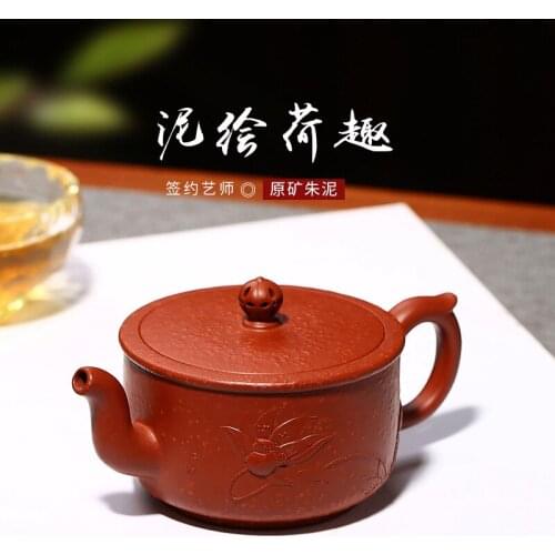 Pure hand-made purple clay teapot with clay paintings