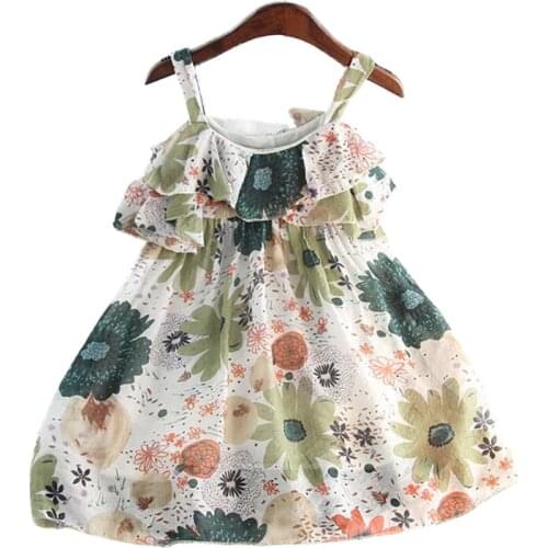 Children Clothing Girl Cotton Top Floral Print Brace Top with Flounce Princess Fashion Summer Beach Short Dress Baby Sling