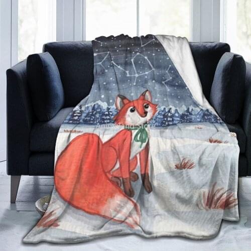 Little Fox Sofa Blanket Animal Cartoon Bedding Flannel Bedroom Decor for Children and Adults Cute Warm Decorative Bedspread
