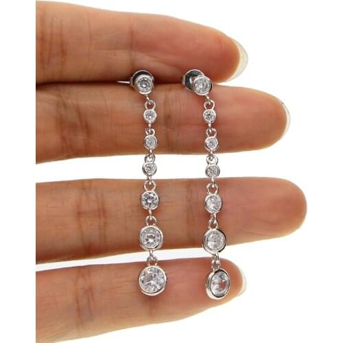 Top Quality genuine AAA+ sparking cubic zirconia various sized long tennis cz chain wedding bridal gift CZ stud earring elegant