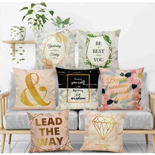 Double Sides Print Geometric Marble Pillow Covers Decorative Pink Flower Abstract Art Gold Pineapple Cushion Case For Sofa Chair