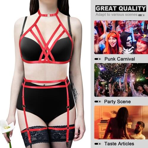 Fetish Women Sex Toys Sexy Body Harness Bondage 2pcs Set Cage Bra Suspender Stockings Garter Belt Bdsm Erotic Outfit Underwear