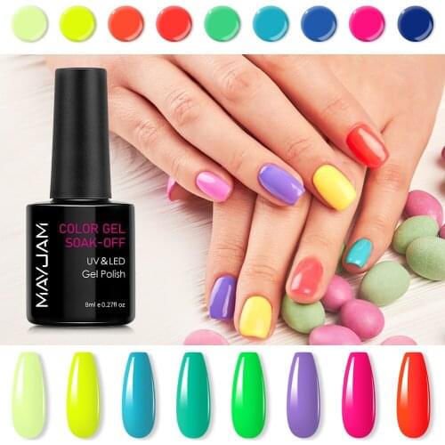 8ml Nail Gel Varnish Fluorescence Color Semi Permanent Nail Gel Lacquer Top Base Coat Gel Soak Off UV Gel Nail Art Decorations