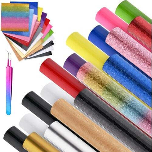 FOSHIO HTV Film Roll Heat Transfer Vinyl Wrap Iron On Printing Glitter Color Sheet Fabric Clothes DIY Styling Decorative Sticker