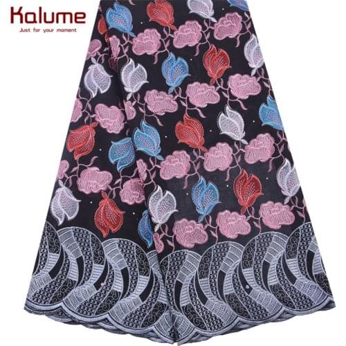 Kalume Black African Swiss Cotton Lace Fabric 2020 Latest Swiss Voile Lace In Switzerland Stoned For Nigerian Sewing Dress 1910