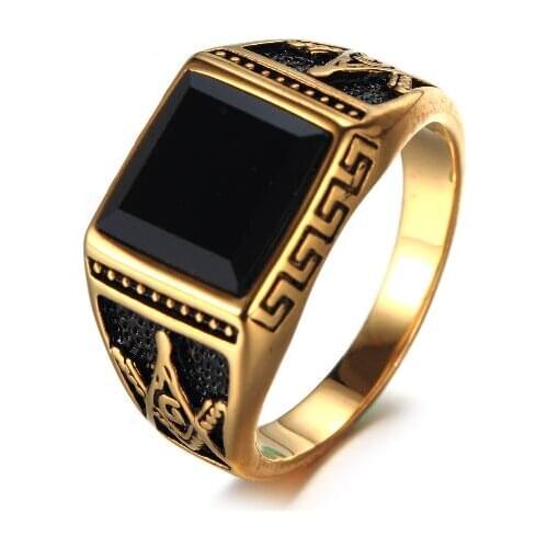 MIXORDER 2 color Classic Titanium Freemason Rings Vintage Black Crystal Masonic Rings Free Mason Ring Men Fashion Jewelry10pcs