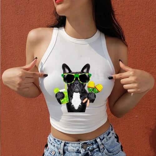 Cool Microphone French Bulldog Patch Iron on Heat Transfer Printing Stickers for Clothes T-Shirt DIY Appliques Thermal Patches