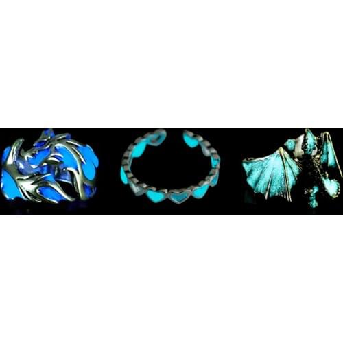 Adjustable Gothic Punk Noctilucent Dragon Rings Vintage Silver Plated Luminous Glow In the Dark Pterosaur Ring for Men Halloween