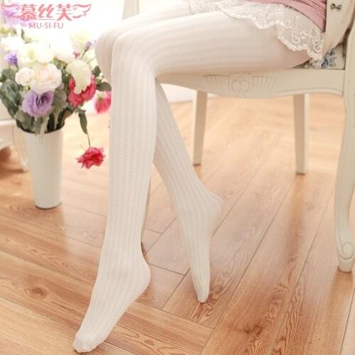 B08 Women Pantyhose Autumn Winter Warm Tights Japan Lady White Cotton Knitted Stockings Women Twist Striped Tights