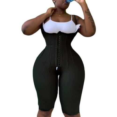 Women' Corset Free Bust Knee Length Compression Garment With Thin Straps Eye Hook Bodysuit