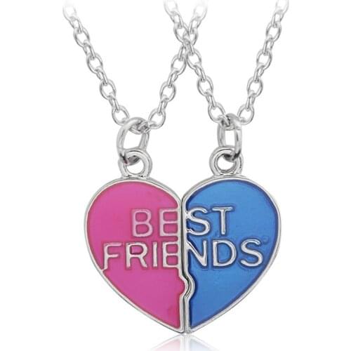 Hot Sale Heart Shaped Pendant Necklace Couple Broken Heart Best Friends Necklaces Trendy Colorful Friendship Jewelry For Girls