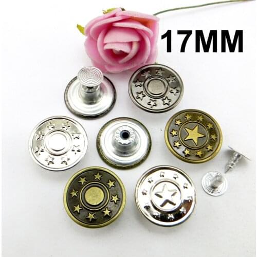50PCS 17MM Silver Gray Metal Brand Star Jeans Button Decoration Garment Buttons Sewing Clothes Accessory JMB-369