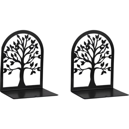 Two Piece Hollow-out Metal Bookend Set Bookends for Heavy Books Non-Slip Metal Bookends Decorative Bookends for Offices