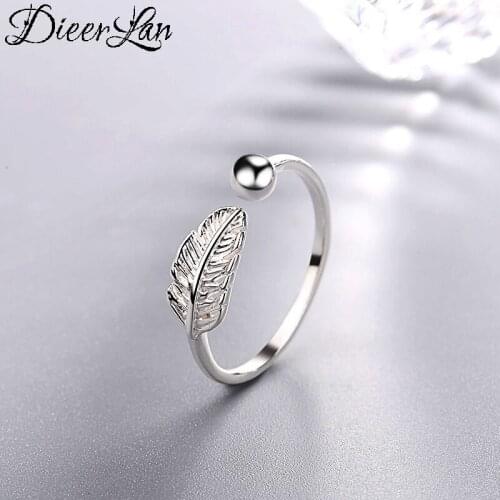 New 925 Sterling Silver Feather Rings for Women Adjustable Size Rings Fashion Wedding Jewelry Anillos Mujer
