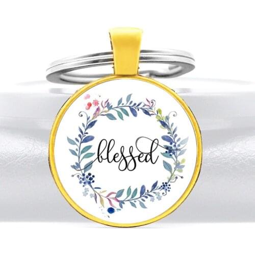 New Gold Color Bible Verse Quote Glass Dome Metal Key Chain Charm Men Women Key Ring Jewelry Gifts Keychains