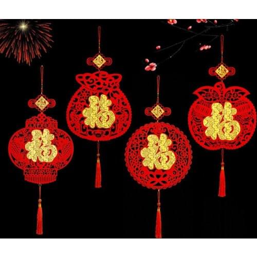 Hanging Ornament Chinese Style Knots Red Golden Fu Characters Pendant Tassels New Year 2021 Spring Festival Home Decor DIY Hot