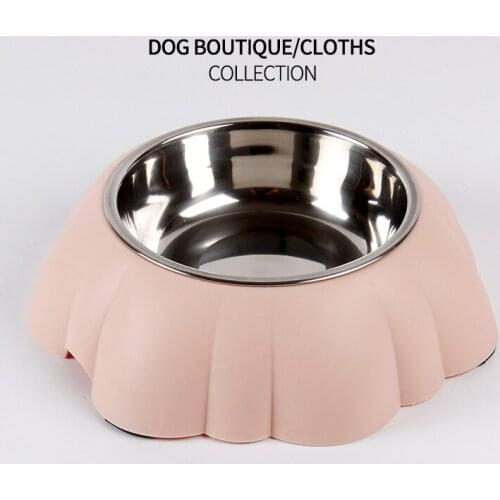 Petal shaped Portable three Colors Stainless Steel Single Bowl and ABS material Pet Food Bowl for Dog Cat Feeding