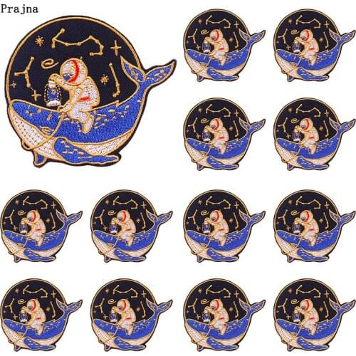 Prajna10PCS Wholesale Space Astronaut Embroidered patches On Clothes Cartoon Applique Patches For Clothing Stickers Round Badges