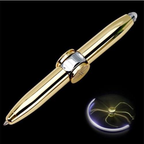 Gold Metal Fidget Spinner Pen Multi-Function Gyroscope Decompression Ball Point Pen LED Light Pens For school&Office Supplies