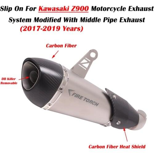 Slip On For Kawasaki Z900 2017 2018 2019 Motorcycle Exhaust Escape System carbon Fiber Muffler DB Killer Middle Pipe With cover