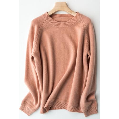 Loose Long Sleeve Knitwears Women 100% Australian Wool Knitting Pullovers Female Oneck Thick Warm Swetaers 3Colors
