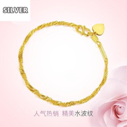 Vietnam Sarkin hand jewelry plated 24L gold bracelet women side wave water ripple imitation gold wedding jewelry