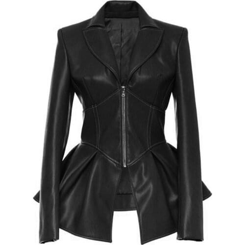 Women Jacket Black Gothic Faux Leather PU Jacket Women Winter Spring Motorcycle Jacket Black Faux Goth Leather Coats