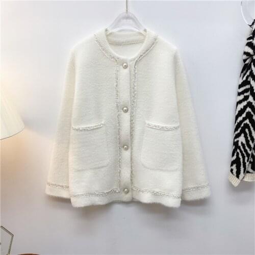 Imitation mink velvet jacket women 2021 spring and autumn fashion new wild loose Korean sweater knitted cardigan casual