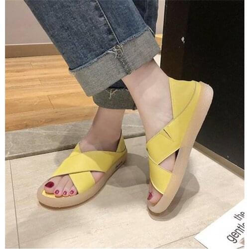 Plus size 35-44 Women Sandals Summer Flat Shoes Ladies Comfy Soft bottom Female Shoes Sandals Women Genuine Leather Sandalias