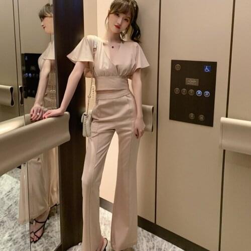 Brand Designer Runway Two Piece Set 2020 Sheer Corset Sexy Backless Blouse and Wide Legging Pants Ladies Streetwear 2 Piece Set